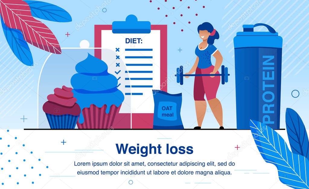 Women Weight Loss, Healthy Life Flat Vector Banner