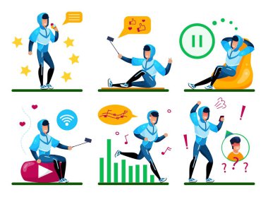 Erkek Genç Günlük Rutin Vektör Kavramları Ayarlandı