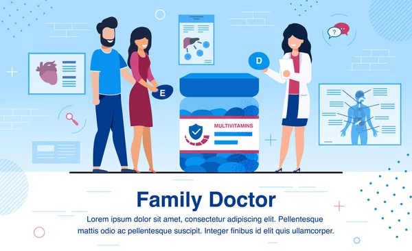 Family Doctor Practice Lapos vektor Promo Banner — Stock Vector