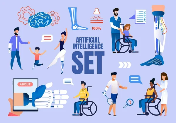 Inteligência Artificial em Conceitos de Medicina Set —  Vetores de Stock