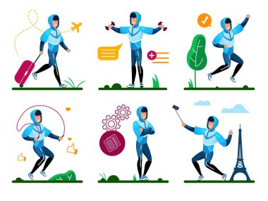 Gençlik Yaz Aktiviteleri Düz Vektör Ayarları