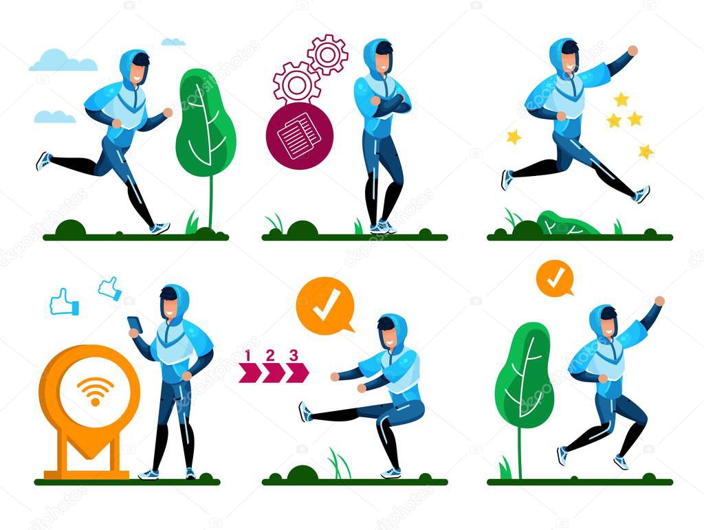Outdoor Fitness Activities Flat Vector Concept Set