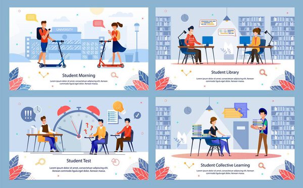 Набор векторных баннеров ситуации в колледже

