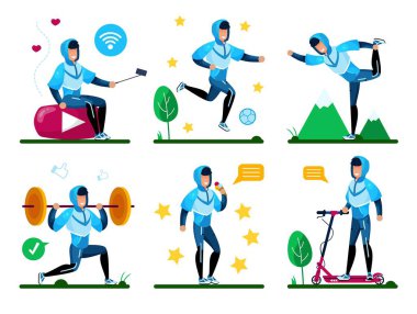Teenager Boy Daily Activities Flat Vector Concepts