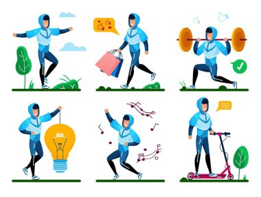 Modern Man Active Life Flat Vector Concepts Set