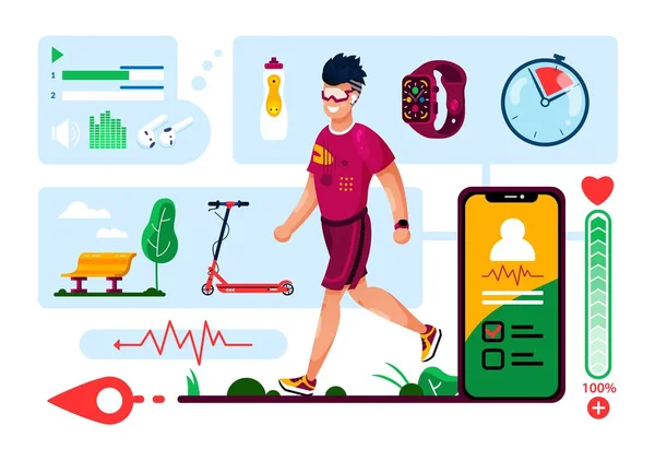 Digital Accessories for Fitness Flat Vector Set — Stok Vektör