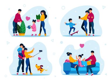 Happy Family Daily Routines Flat Vectors Set