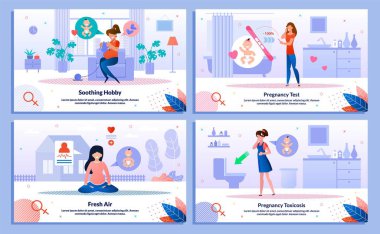 Pregnant Woman Life Trendy Flat Vector Banners Set