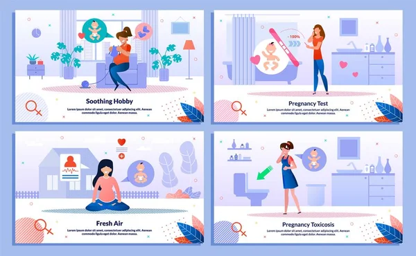 Pregnant Woman Life Trendy Flat Vector Banners Set