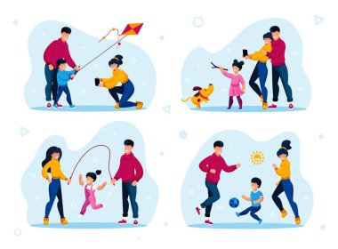 Family Outdoor Activities Types Flat Vector Set