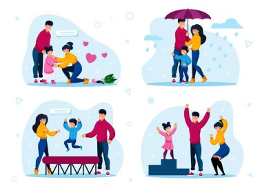 Happy Family Routines, Activities Vector Concepts