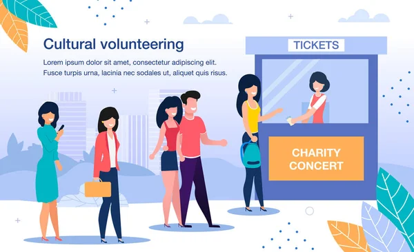 Voluntariado en Charity Concert Flat Vector Poster — Archivo Imágenes Vectoriales