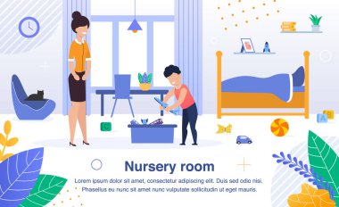 Nursery Room Cleaning Flat Vector Banner, Poster clipart