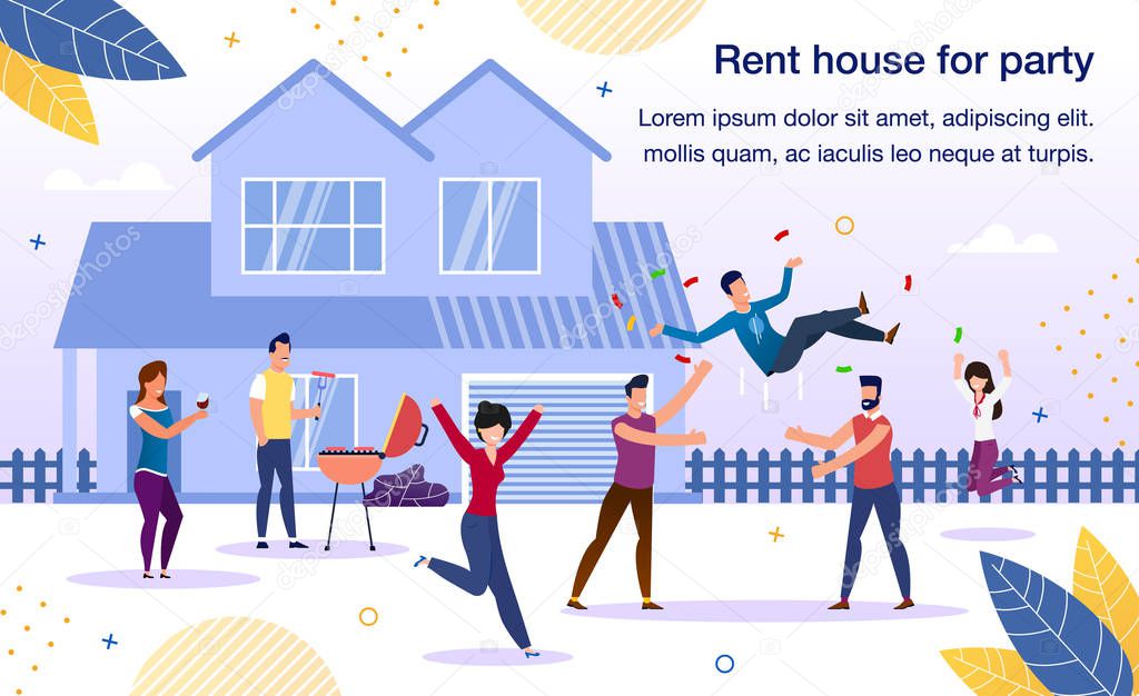 Rental House for Holiday Party Flat Vector Banner