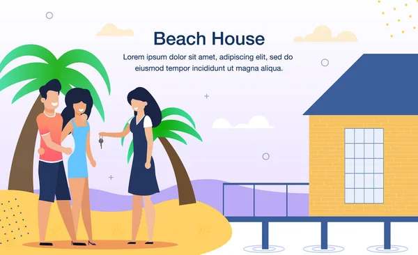 Resort Beach Dom Wynajem Mieszkanie Wektor Ad Banner — Wektor stockowy