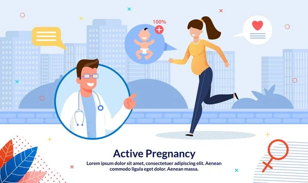 Banner de vetor plano de gravidez ativa e saudável —  Vetores de Stock