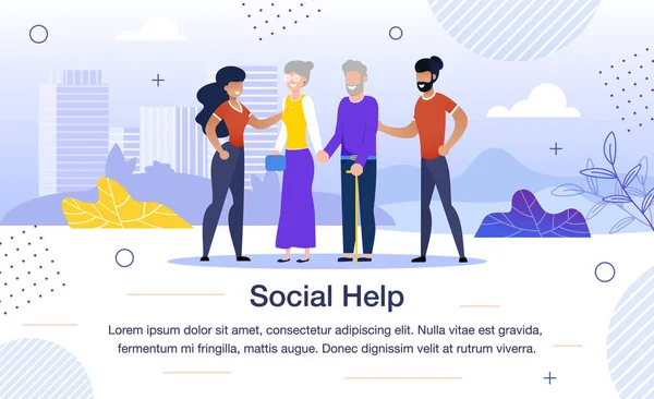 Ajuda social para pessoas idosas Flat Vector Banner — Vetor de Stock