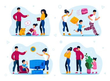 Aile Konut Etkinlikleri ve Dinlenme Düz Vektörü Ayarları