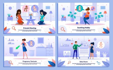 Çocuk Doğumu Bekleme Eylemleri Vektör Sancakları Ayarlandı