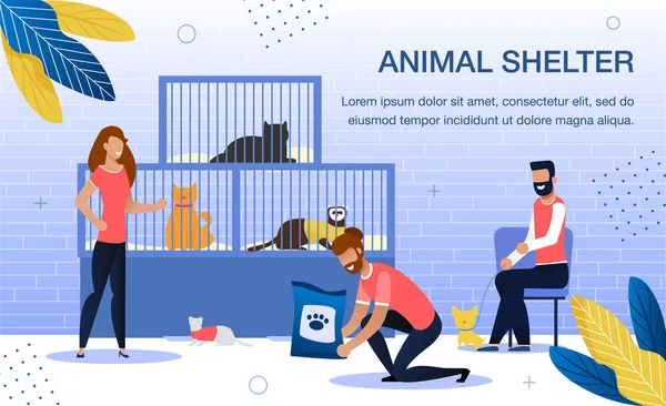 Schronisko dla zwierząt Wolontariat płaski sztandar wektorowy — Wektor stockowy
