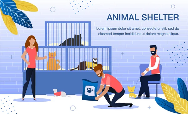 Refugio de animales Voluntariado Flat Vector Banner — Vector de stock