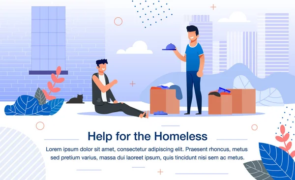 Social Help for Homeless People Flat Vector Banner — 스톡 벡터