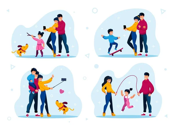 Family Recreation and Active Lifestyle Vectors Set — ストックベクタ