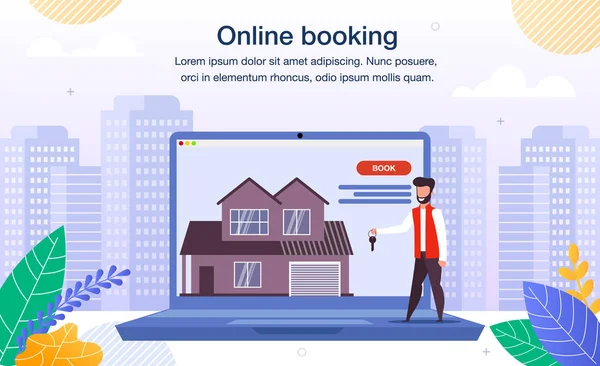 Σπίτι, Διαμέρισμα Online Booking Flat Vector Banner — Διανυσματικό Αρχείο