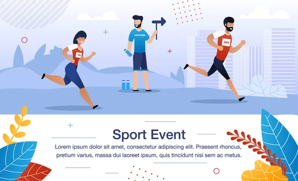 Volunteering on Sport Event Flat Vector Banner — 스톡 벡터