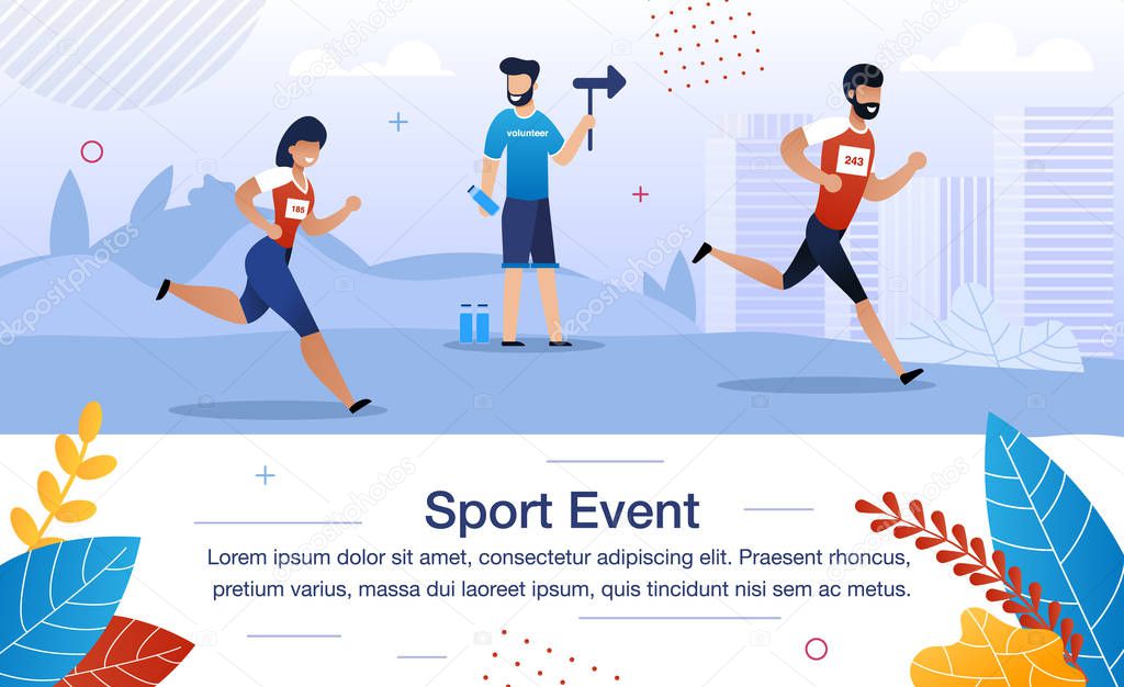 Volunteering on Sport Event Flat Vector Banner