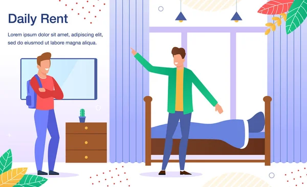 Apartment Room Daily Rent Offer Flat Vector Banner — 스톡 벡터