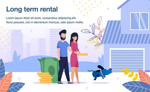 House Long Term Rent Service Flat Vector Banner — 스톡 벡터