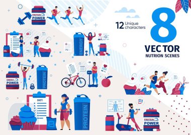 Kilo Vermek için Diyet Düz Vektör Sahneleri Ayarlandı