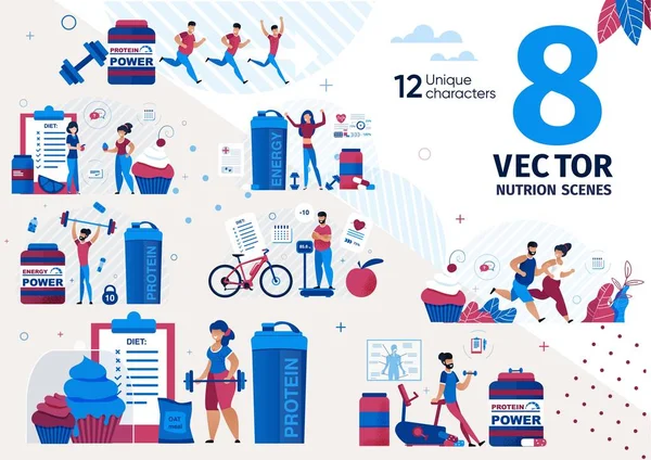 Kilo Vermek için Diyet Düz Vektör Sahneleri Ayarlandı