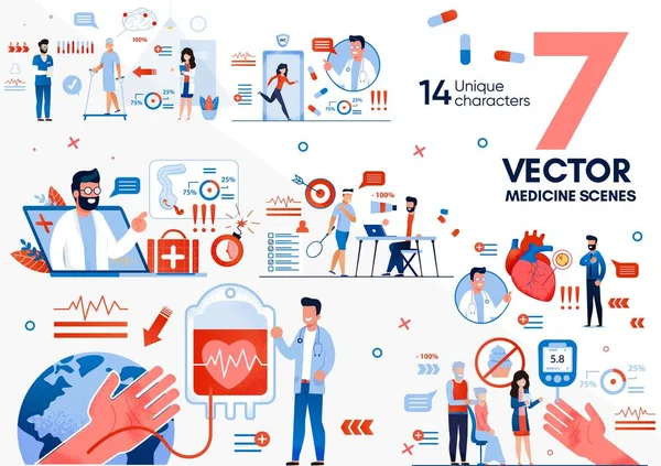 Recuperación después de la operación quirúrgica Vectores planos — Vector de stock