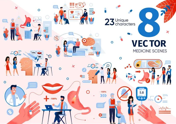 Senior People Healthcare Flat Vector Scenes Set — Stockový vektor