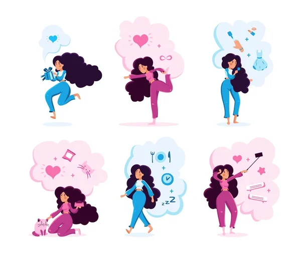 Donna moderna in varie situazioni Vector Set — Vettoriale Stock