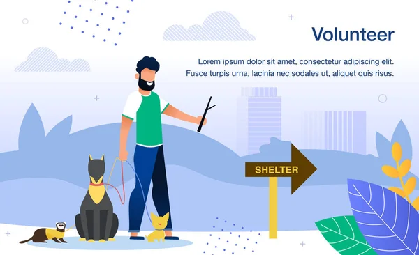 Volunteer in Shelter for Animals Vector Poster — 스톡 벡터