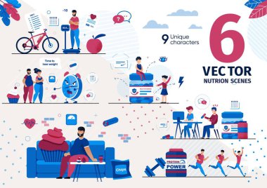 Healthy Nutrition, Dieting Practice Vector Scenes