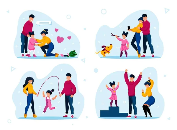 Modern Parents Lifestyle Scenes Flat Vector Set — 스톡 벡터