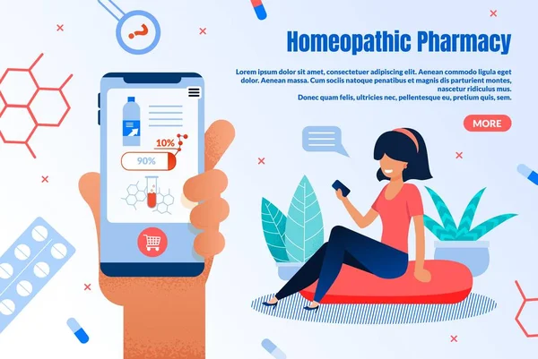 Homeopathic Online Pharmacy Flat Vector Webpage — 스톡 벡터