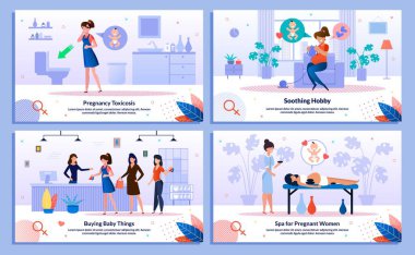 Hamilelikte Günlük Yaşam Düz Vektör Sancakları Ayarlandı