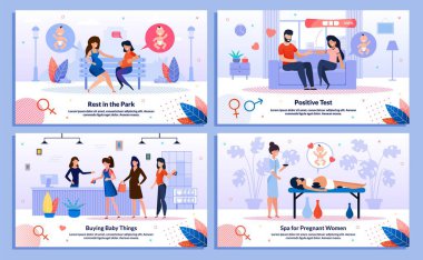 Hamilelikte Mutlu Yaşam Düz Vektör Posterleri Ayarlandı