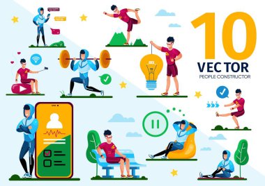 Sporcu Günlük Faaliyetleri Düz Vektör Sahneleri Ayarlandı