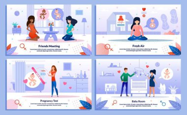 Hamile Kadın Faaliyetleri Düz Vektör Posterleri Ayarlandı