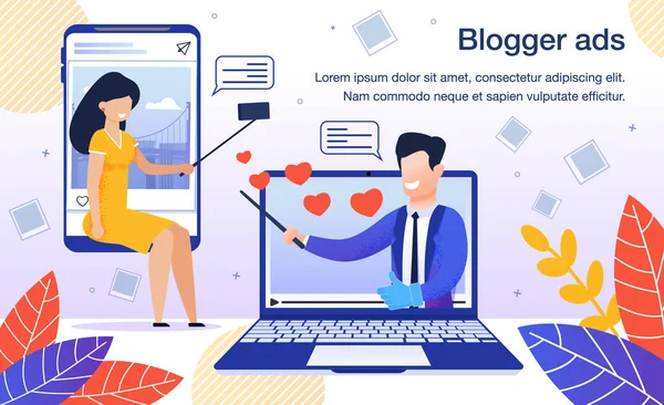 Blogger Reklam Düz Vektör Posteri Şablonu — Stok Vektör