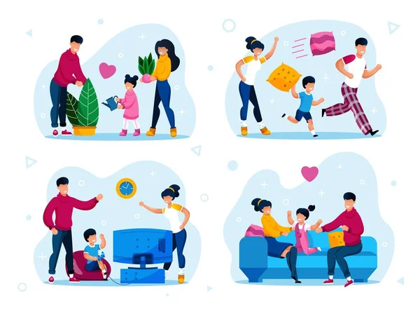 Happy Family Home Leisure and Relax Vectors Set — 스톡 벡터