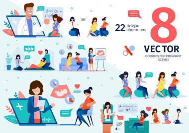 Hamile Kadınlar için Düz Vektör Sahneleri Ayarlandı