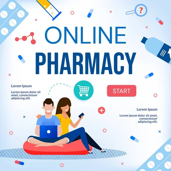 Farmácia Online Drugstore Medical Care Webpage — Vetor de Stock