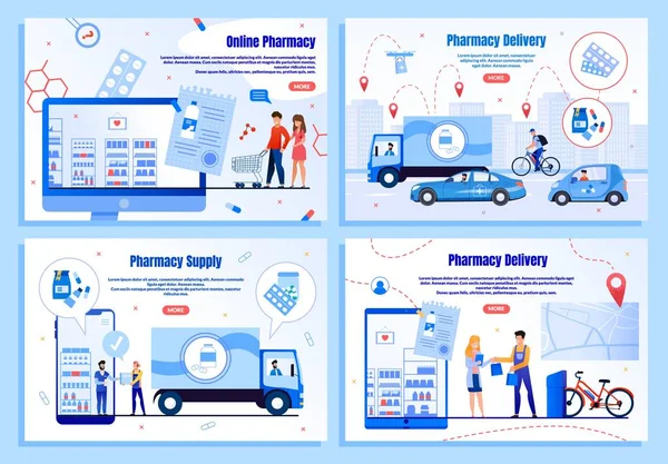 Páginas web de vectores de servicios de entrega de farmacia moderna — Vector de stock